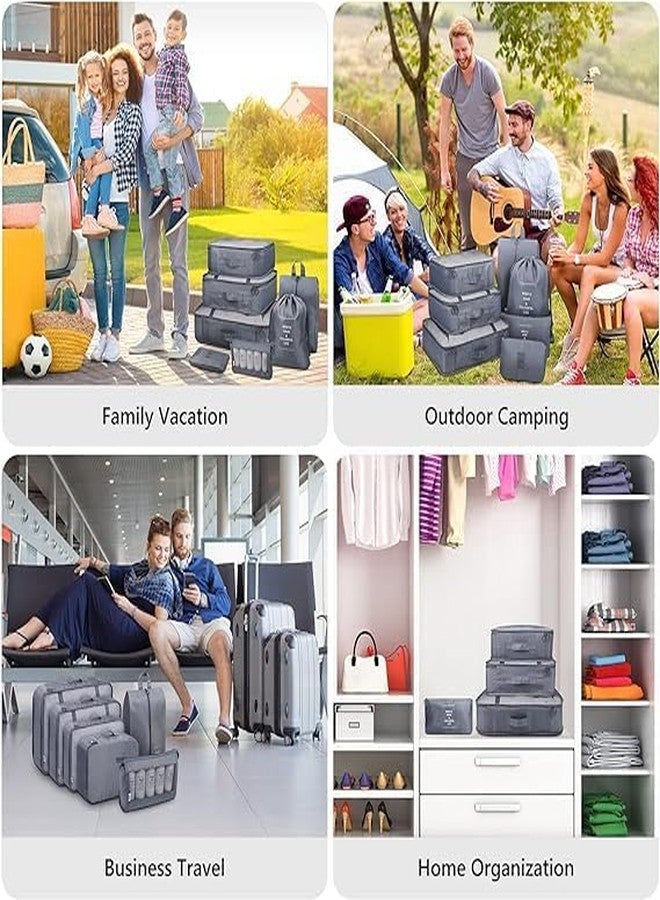 Calpix 7 in 1 Travel Organizer Bag Set Grey Nylon Packing Cubes Luggage Makeup Toiletry Shoe Laundry Bag Compression Mesh Lightweight - Image 2